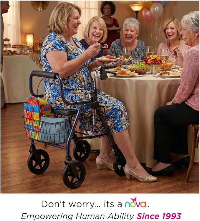 NOVA Mighty Mack Heavy Duty Rollator Walker 500 lb Weight Capacity, Blue