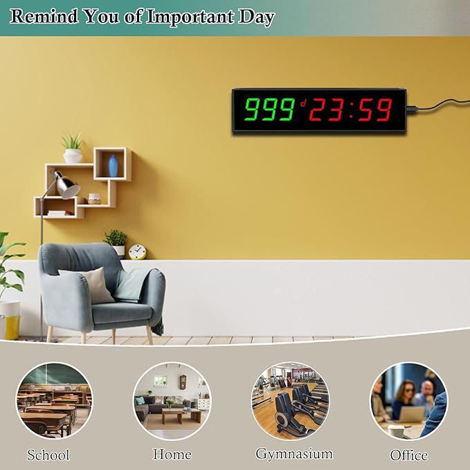 Digital Days Countdown Timer Clock,Retirement Countdown Calendar up to 999 Days,Count Timing Up Stopwatch,LED Wall Clock with Remote control for Wedding Birthday Event Sports Vacation Examination