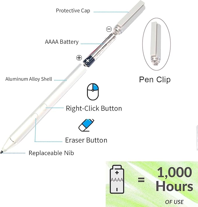 Genuine Digital Stylus Pen for HP Envy/Spectre 2-in-1 Series Laptops, Support MPP with Pressure Sensitivity, Compatible HP Active Pen 1MR94AA/905512-001, Silver