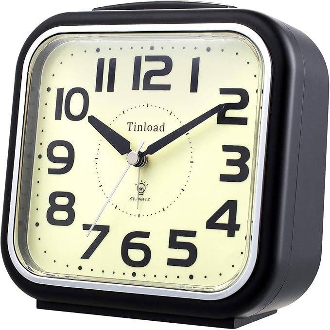 Tinload 5.5" Large Analog Alarm Clock Silent Non Ticking, Glow in Dark dial, Gentle Wake, Beep Sounds, Increasing Volume, Battery Operated Snooze and Manual Light, Easy Set (Best for Elder)