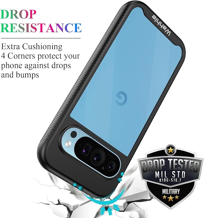 wahhle Compatible with Google Pixel 9/9 Pro Case, Built in Screen Protector Full Body Shockproof Slim Fit Bumper Protective Phone Cover for Men Women-Black/Clear