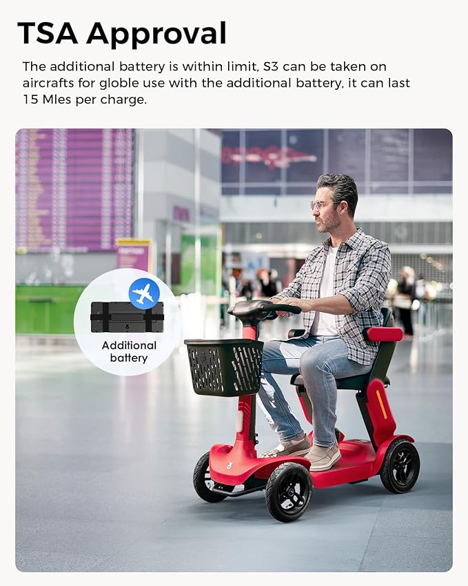 40 Miles Powered Folding Mobility Scooter S3, Two Detachable Battery Foldable Electric Scooter with AI Safety System for Seniors Adults, 300 lbs Load Capacity, 6 MPH Speed, All Terrain