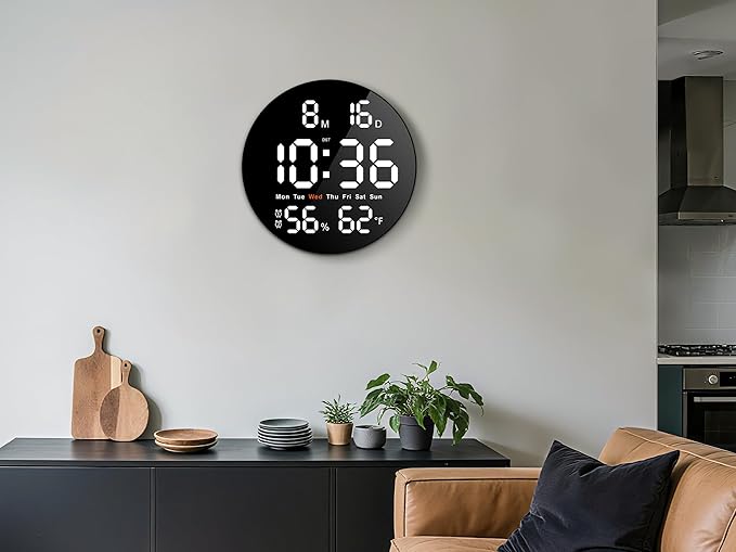 Large Digital Clock for Classroom, Digital Classroom Clocks for Teachers, 10" Round LED Clock with Large Display，Date, Countdown Timer, Remote Control, Temperature, Electric (White)