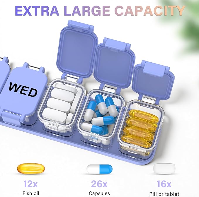 2-Pack Extra Large Weekly Pill Organizer 7-Day Travel Pill Box XL
