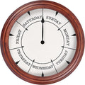 Day of The Week Clock 14Inch Retirement Wall Clock with Wood Frame Day Wall Clock for Men Women (Dark Reddish Brown)