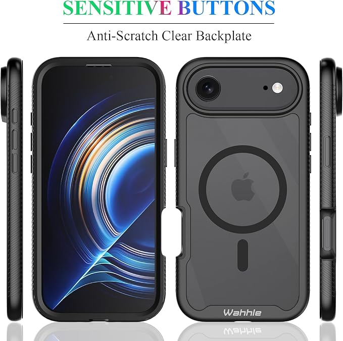 wahhle Case Compatible with iPhone 17 Air, Built in Screen Protector Full Body Shockproof Slim Fit Bumper Protective Phone Cover Men Women 6.5“-Black/Clear