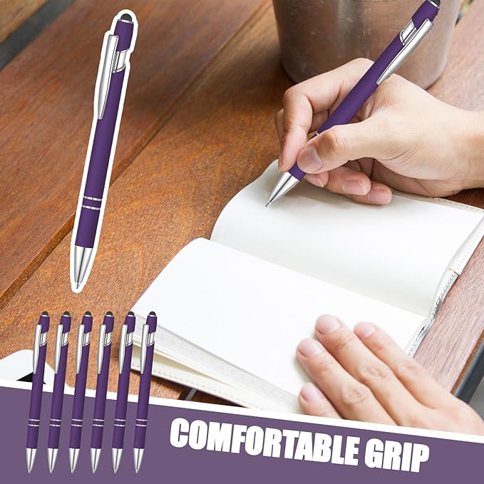 12 Pcs Blue Ink Ballpoint Pen with Stylus Tip, 1.0 mm Metal Pen Stylus Pen for Touch Screens, 2 in 1 Thank You Pen Gift for Friends, Colleagues, Coworker, Office, Family(Deep Purple)