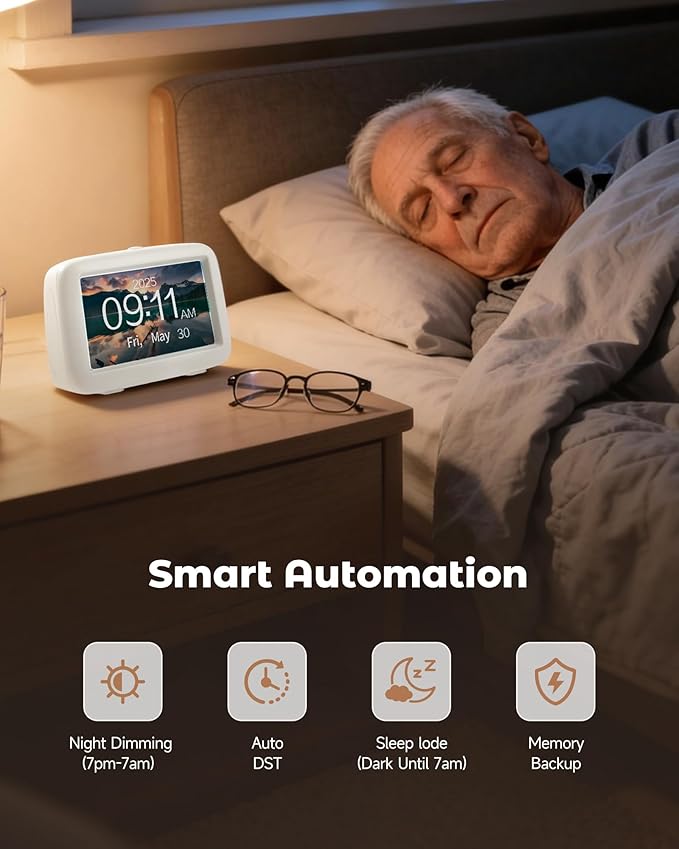 PILSAMAS Talking Clock for Seniors with 8 Medication Pill Reminders, Big Digit, 12 Custom Event Alerts, 5 Aalrams & Auto DST, Bedside & Desk Alarm Clock for Blind, Visually Impaired, Elderly, Dementia