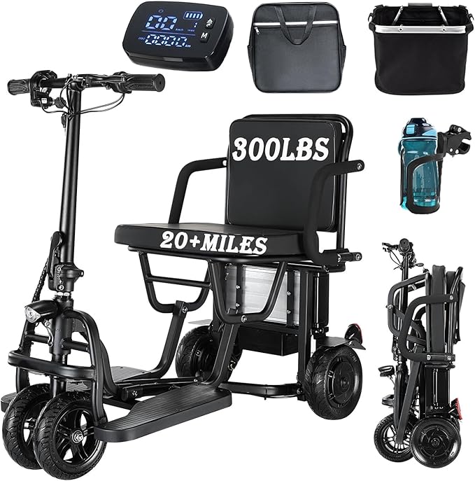 2026 New Folding Mobility Scooters for Adults, 9.32mph 4 Wheel Ultra Lightweight Travel Mobility Scooters, Foldable Portable Power Scooters for Seniors, with Basket & Cup Holde, Dust Cover