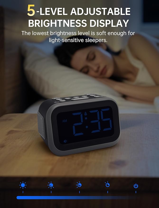 Acedeck Super Loud Alarm Clock: 115dB Dual Alarms and 6 Alarm Sounds for Heavy Sleepers - Adult Shift Workers in Bedroom or Daily Wake-Up Use - Blue Digits