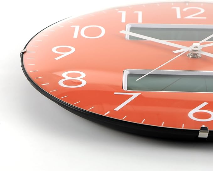 Nbdeal 13-Inch Analog Silent Wall Clock with Calendar Temperature & Humidity (Orange)