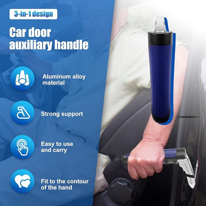 2Pcs Car Door Handle for Elderly, Portable Vehicle Support Handle, 3 in 1 Aluminium Car Handle Assist, Easy to Carry Space Saving Car Handle for Seniors and Handicapped