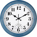 JENLYSTIME 12 Inch Indoor/Outdoor Retro Waterproof Wall Clock with Thermometer Silent Round Quartz Battery Operated Easy to Read Decorative for Kitchen Patio,Bathroom,Deck,Porch,Pool(Blue)