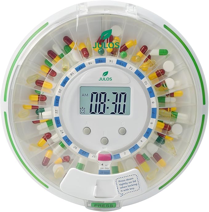 28-Day Automatic Pill Dispenser for Elderly - Medication Reminder with Loud Alarm & Flashing Light, Key Lock, Up to 6 Alart/Day, Timed Pill Dispenser Machine for Vitamins/Prescriptions/More
