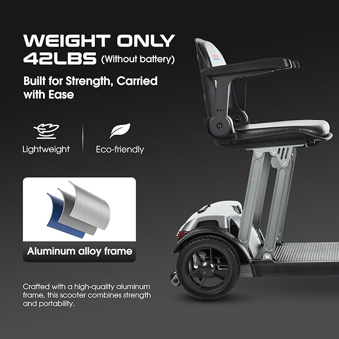 Metro Mobility Powered Mobility Scooters, 4 Wheel Foldable Mobility Scooter for Adults-265 lbs Capacity Folding Mobility Scooter, 10 Miles Long Travel Range Scooter with USB Charger Port Black