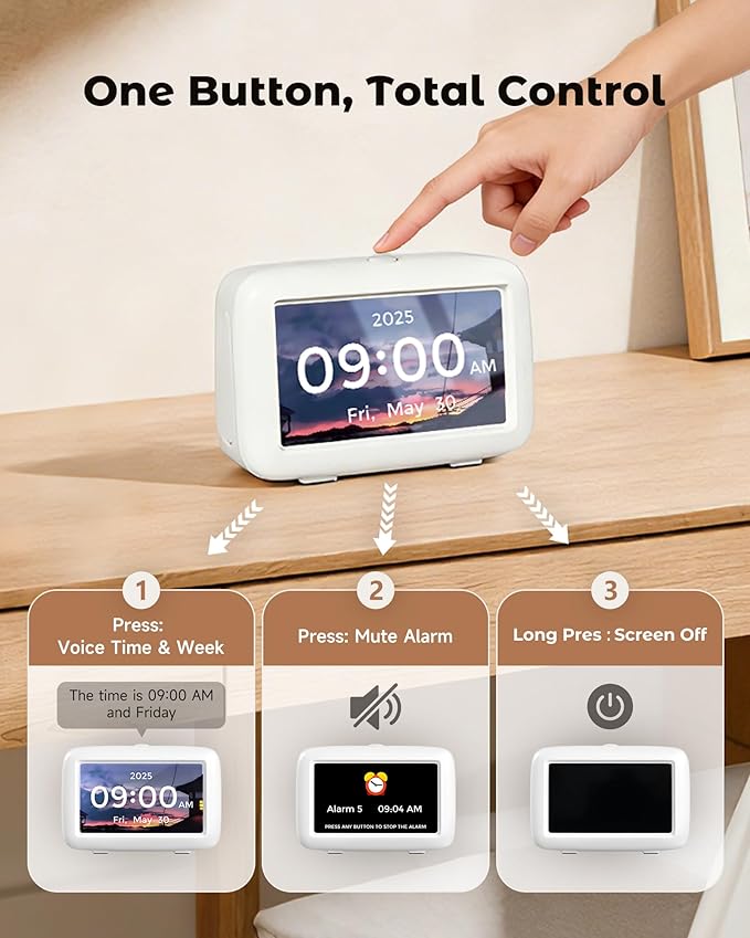 PILSAMAS Talking Clock for Seniors with 8 Medication Pill Reminders, Big Digit, 12 Custom Event Alerts, 5 Aalrams & Auto DST, Bedside & Desk Alarm Clock for Blind, Visually Impaired, Elderly, Dementia