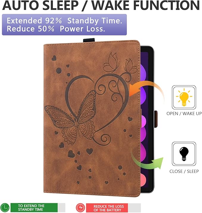 Dteck for iPad mini (A17 Pro/A15) 7/6th Generation Case 2024/2021 Release (8.3"), PU Leather Protective Case with Auto Sleep Wake & Stand Function/Card Slots, Lightweight Cute Case, Butterfly Brown