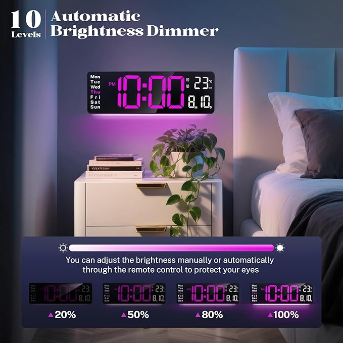 Digital Clock Large Display, 16" Large Digital Wall Clock for Classroom, Led Big Wall Clocks with Remote Control,Date,Week,Alarm,Temp,Night Light for Bedroom,Living Room,Gym,Office