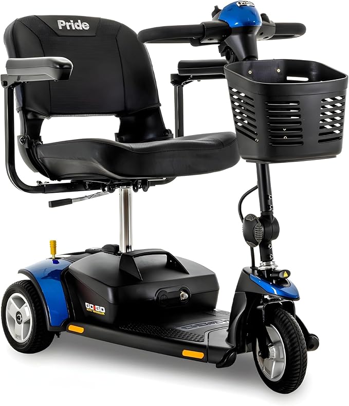 Pride Mobility Go Go Elite Traveller 3-wheel Scooter - Travel Mobility for Adults, 12 Ah Battery, 300 Lbs Weight Capacity, Blue, Seat Dimensions - 17" W x 17" D - SC40E