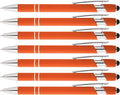 Rainbow Rubberized Soft Touch Ballpoint Pen with Stylus Tip is a stylish, premium metal pen, black ink, medium point. Box of 7 (ORANGE)