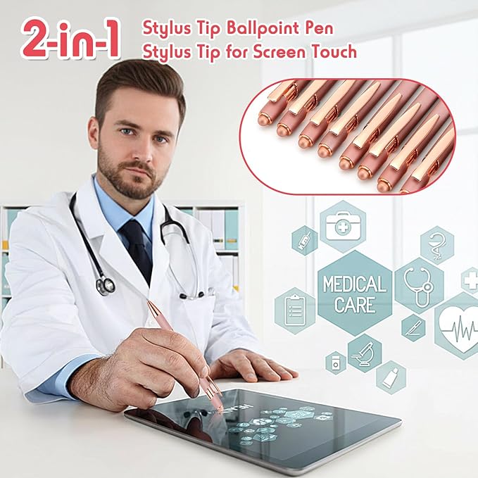 Yeaqee 100-Pack Ballpoint Pen with Stylus Tip Click Rose Gold