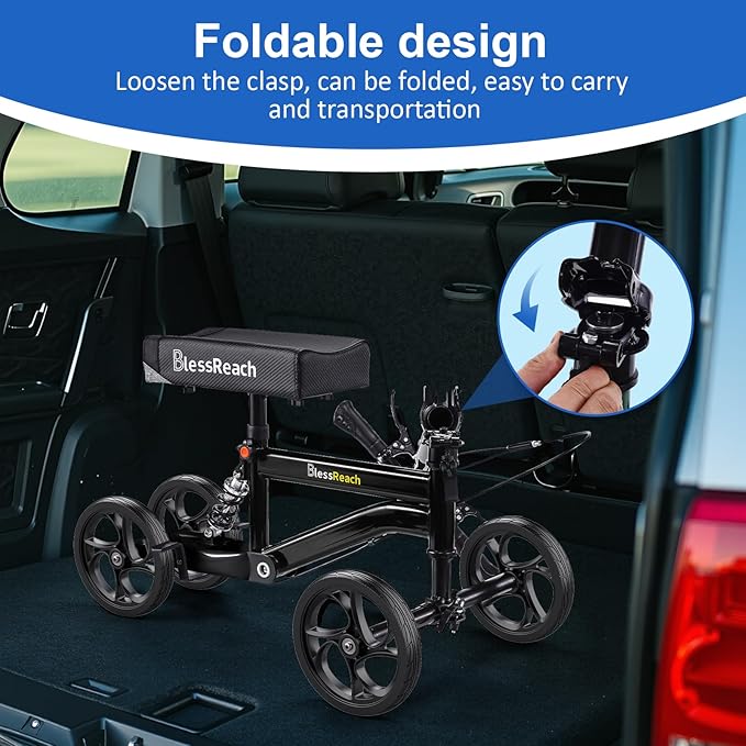 BlessReach Economy Knee Scooter, Steerable Knee Walker, Foldable Knee Scooters for Foot Injuries Adult Best Crutches Alternative，Knee Scooter for Adults Black