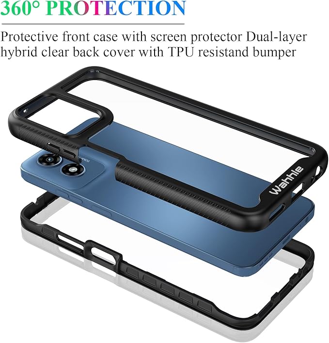 wahhle Compatible with Moto G 5G 2024 Case, Built in Screen Protector Full Body Shockproof Slim Fit Bumper Protective Phone Cover for Men Women-Black