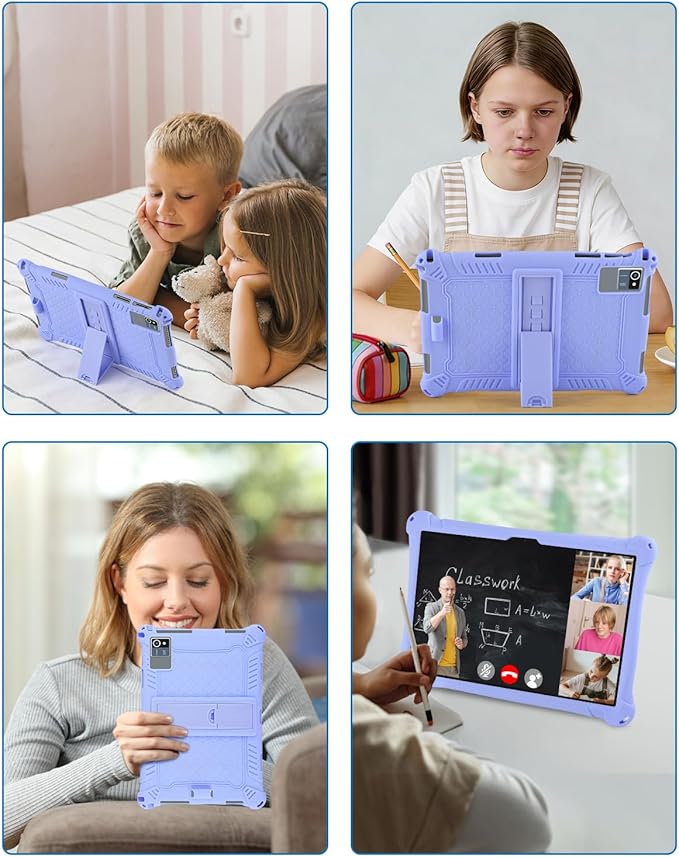 DETUOSI Silicone Case for Okaysea 10.1 inch Tablet with Stylus Pen & Shoulder Strap, Multi-Angle Stand Case, Soft Lightweight Protcetive Cover for QunyiCO 10.1, Moderness MB1001 10.1, Light Purple