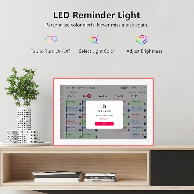 Moonka 10.1" Wall Planner Digital Calendar & Chore Chart with LED Reminder Light, Smart Full HD Touchscreen Interactive Display for Family Schedules, Meal Planner, To Do List, Great for Organizing Your 2026 Calendar