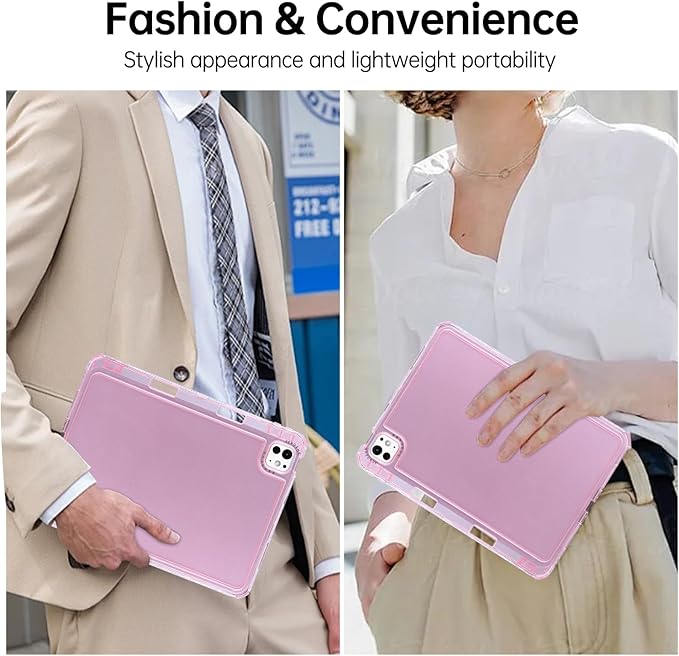 Dteck for iPad Pro/Air 13" (M5/M4/M3/M2), Pro 12.9" (6th/5th/4th/3rd Gen) Clear Case with Pencil Holder/Screen Protector Film/Stylus, 3 Layers Protective Lightweight Slim Transparent Back Cover, Pink