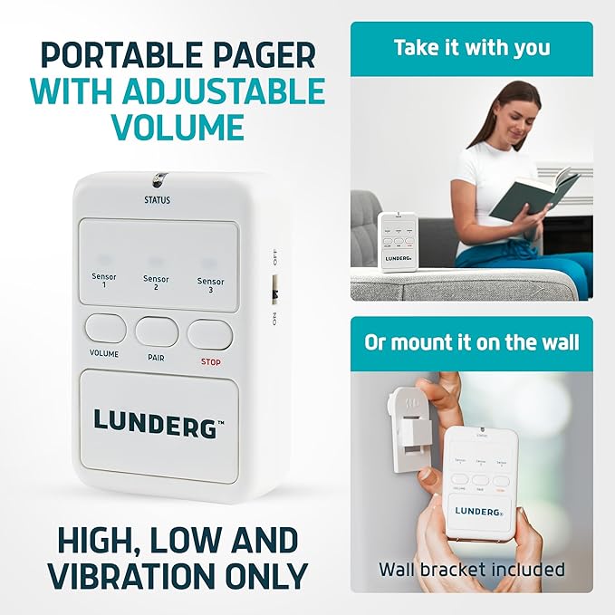 Lunderg Wireless Bed and Chair Alarm Set Early-Alert Pad and Pager for Seniors