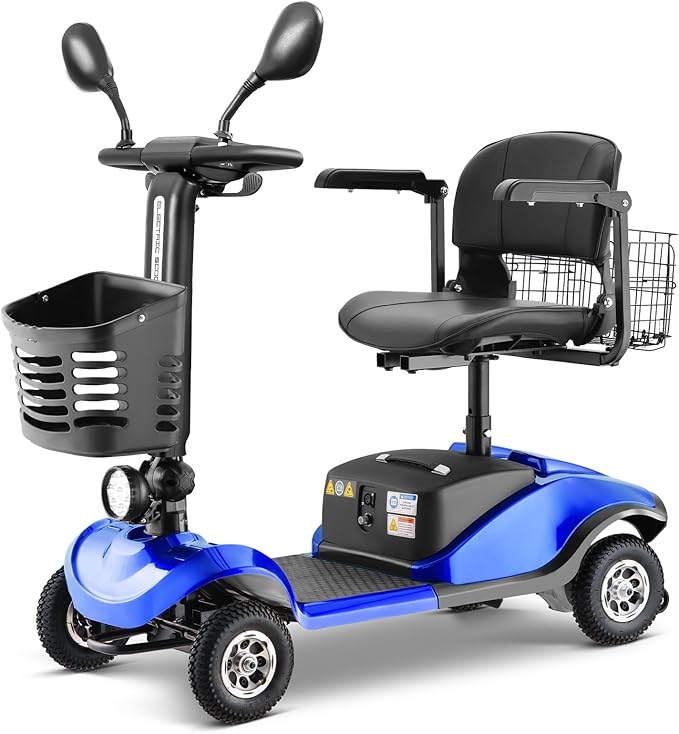 Folding Mobility Scooter for Seniors 4 Wheel Scooter for Adults Electric Medical Scooter Compact for Travel - Electric Powered Wheelchair Device - Compact Heavy Duty Mobile (Blue)