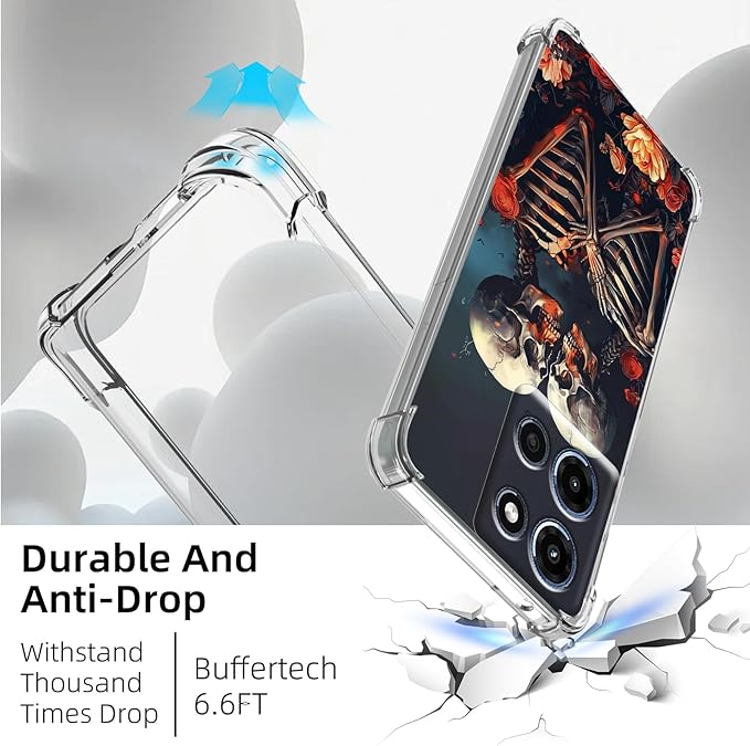 for Moto G 5G 2025 Clear Phone Case, Lightweight Transparent TPU, Shockproof Four Corner Anti-Fall Case 6.5" for Moto G 5G 2025 with Screen Protector, Skulls Loves