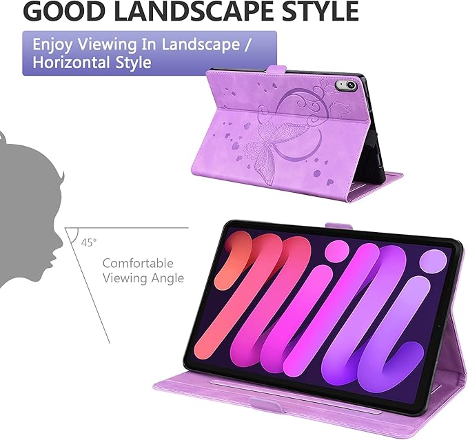 Dteck for iPad mini (A17 Pro/A15) 7/6th Generation Case 2024/2021 Release (8.3"), PU Leather Protective Case with Auto Sleep Wake & Stand Function/Card Slots, Lightweight Cute Case, Butterfly Purple