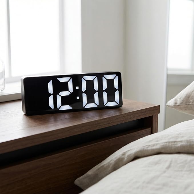 Large Digital Alarm Clock Big Numbers for Seniors & Visually Impaired, 3-Level Dimmable Brightness, Snooze, Used by Plugging for Bedroom, Office, Dorm 6.3" L x 1" W x 2.4" H White