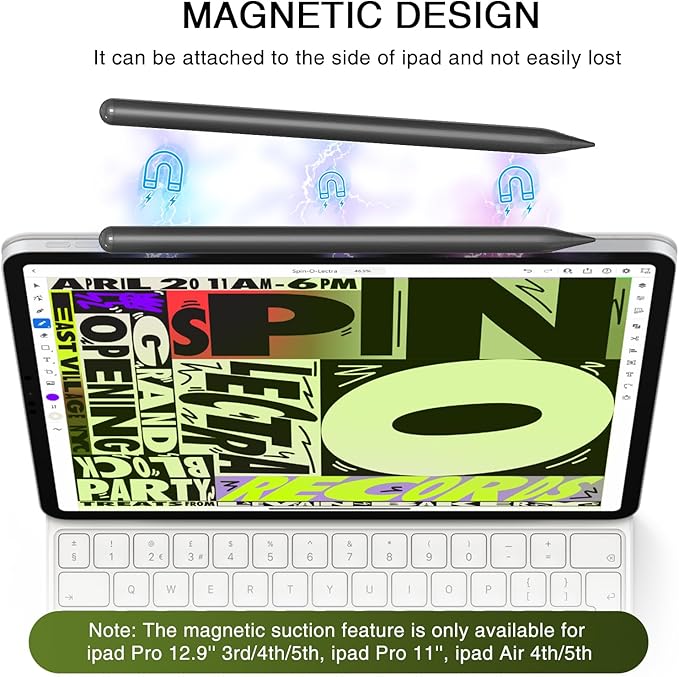 HATOKU Stylus Pen for iPad 2018-2026, 15 Mins Fast Charge Pencil 1st Gen with Tilt Sensitivity, Palm Rejection, Magnetic Pens for iPad 6-10/11, Air 3/4/5/M2/M3, Mini 5/6/7, Pro 11"/12.9"/M4/M5 (Black)