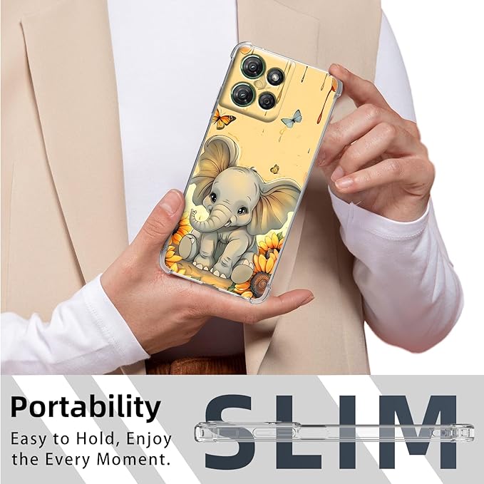 for Moto G Power 5G 2025 Clear Phone Case, Lightweight Transparent TPU, Shockproof Four Corner Anti-Fall Case 6.6" for Moto G Power 5G 2025 with Screen Protector, Cute Elephant