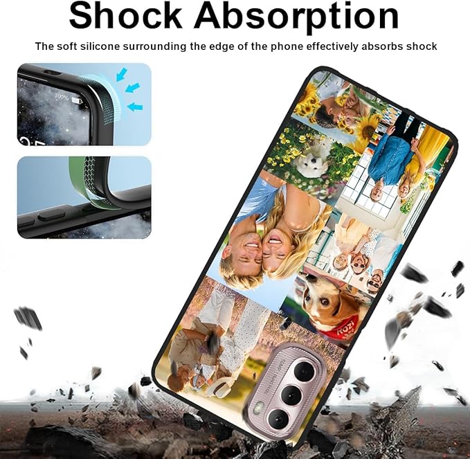 Custom Personalized Case for Motorola Moto G Stylus 5G 2022 6.8", Customized Multiple Photos Collage Text Phone Cover, Full Body Shockproof Soft Silicone Case, Anti-Scratch, Wireless Charging, Black