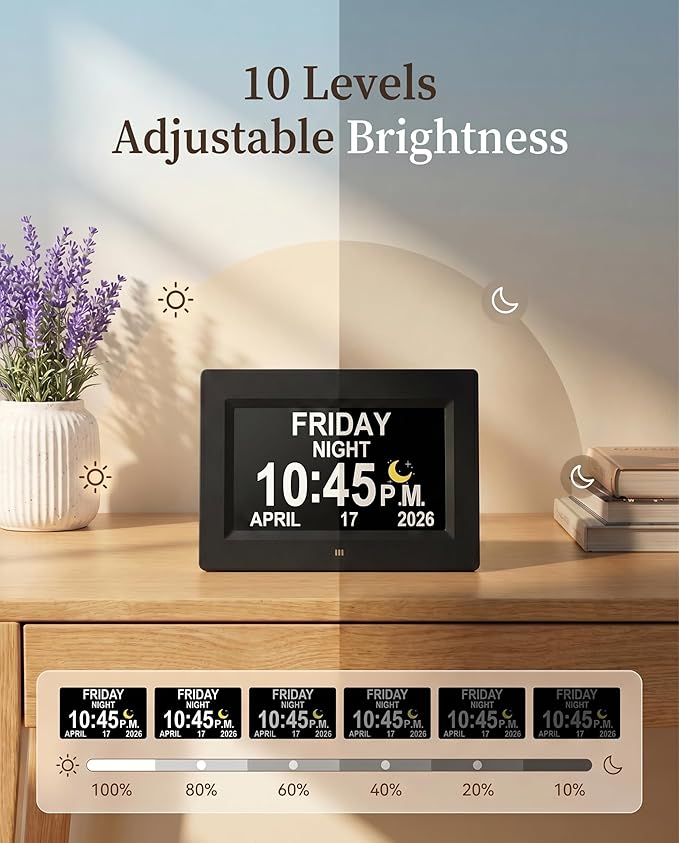 【Upgraded】27 Alarms Digital Talking Clock with Day and Date, Custom Reminders, 1280*800p HD Dsiplay, 10-Levels Dimmer, Auto DST, Sleep Trainer for Elderly Dementia, Voice-Talking with Remote