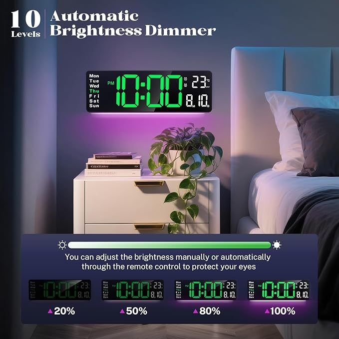 Digital Clock Large Display, 16" Large Digital Wall Clock for Classroom, Led Big Wall Clocks with Remote Control,Date,Week,Alarm,Temp,Night Light for Bedroom,Living Room,Gym,Office