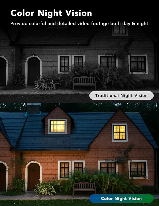 2K Wired Security Camera, Indoor/Outdoor for Home, Pet, Baby, Nanny, IP65 Waterproof Color Night Vision, White Light & Siren, Recording, Motion Detection, Works with Alexa, Plug in, White-2P