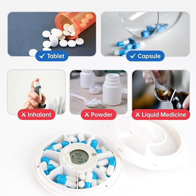 Automatic Pill Dispenser 28-Day with Alarm Reminder LCD Display Lockable