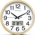 TIMESS Wall Clock, 11 Inch Non-Ticking Silent Battery Operated Quartz Analog with LCD Display for Perpetual Calendar and F° Temperature, Ideal Modern Home, Bedroom, Kitchen, Office Décor (Gold)