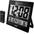 Sharp Atomic Clock – Never Needs Setting, Jumbo 3” Easy-Read Display, Indoor & Outdoor Temperature with Wireless Sensor, Large Digital Wall or Desk Clock, Battery Operated, Auto Atomic Time Sync