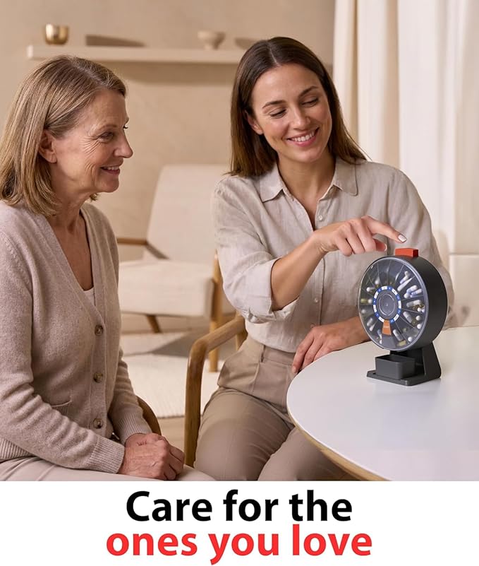 14-Day Rotating Pill Dispenser Wheel Push Button Wall-Mount or Desktop Large Capacity