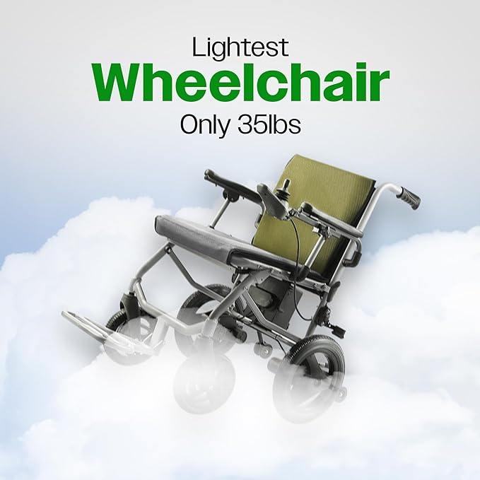 Culver Mobility Kano Foldable Electric Wheelchair, Travel Size, User-Friendly, Wheelchairs for Adults Lightweight, (Green)