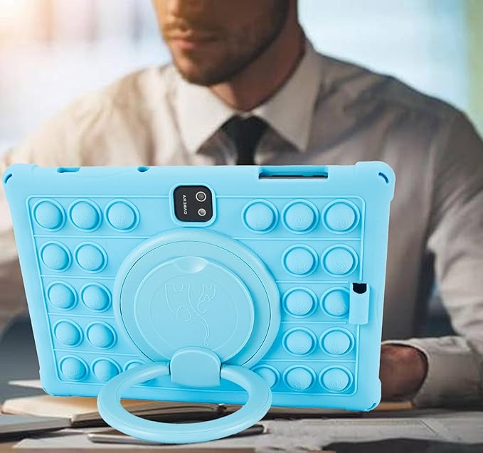 Silicone Tablet Case 360 Rotating Kickstand/Handle and Shoulder Strap Stylus Pen Soft Cover Compatible with JJGJ/QDDQ/AWOW TB02 10.1" Blue