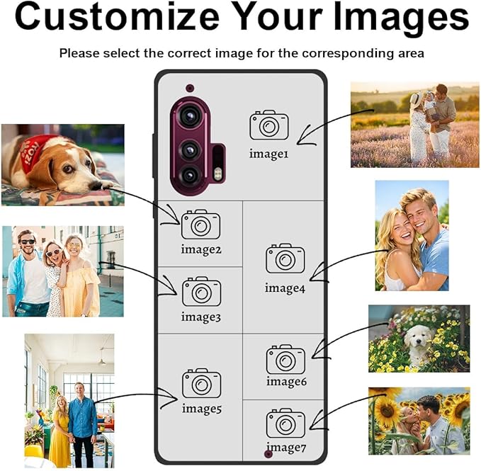 Custom Personalized Case for Motorola Moto Edge Plus 2020 6.7 inch, Customized Multiple Photos Collage Text Phone Cover, Full Body Shockproof Soft Silicone Case, Anti-Scratch, Wireless Charging, Black