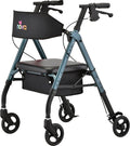 NOVA Star 6 Foldable Rollator Walker for Seniors, Wide Padded Backrest with Seat, 6” All-Terrain Wheels, Easy-Grip Locking Hand Brakes, Height Adjustable, Blue
