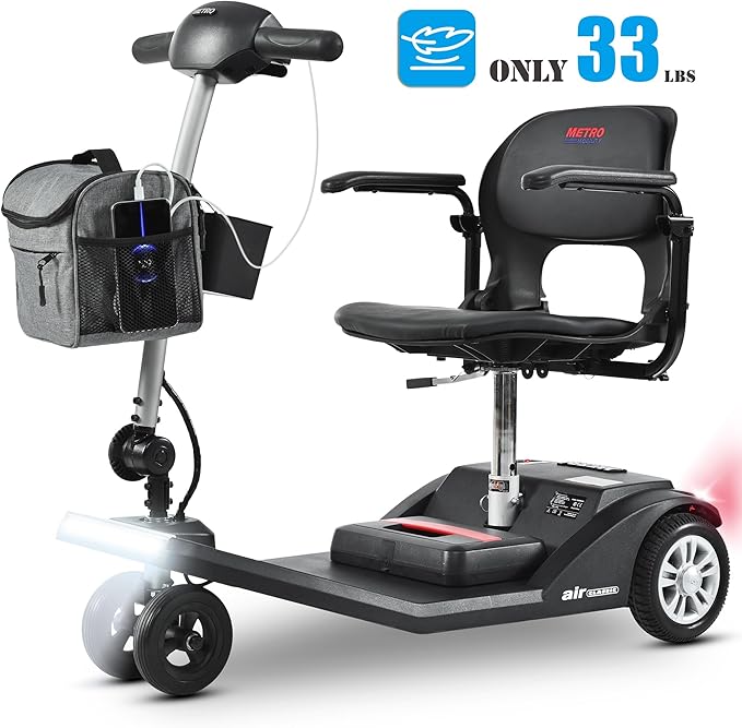 250W Airline Approved Mobility Scooters for Adults & Seniors 265lbs Capacity, 4 Wheel Folding Powered Mobility Scooters with Storage Bag, Lightweight Electric Scooter with & USB Charger Port (Black)